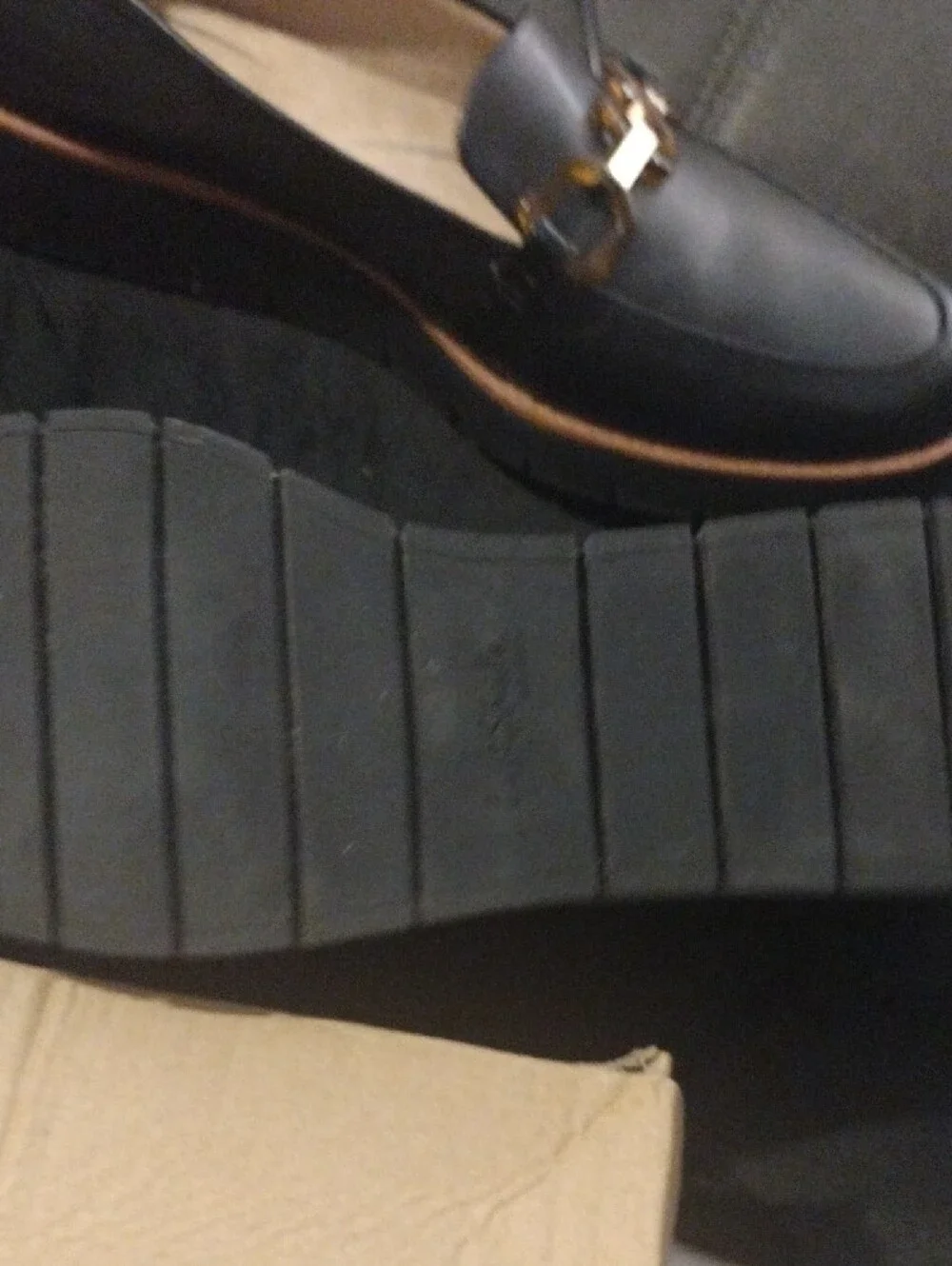 Life Stride Navy Blue Wedge Loafers with Gold Accents